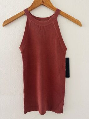 NWT Olivia Grey Halter Neck Ribbed Tank Top - Terracotta Brown